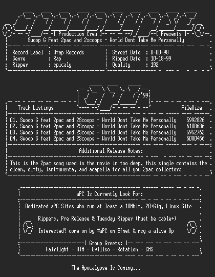 NFO file for Swoop_G-World_Dont_Take_Me_Personally_(CD_Single)-1998-aPC