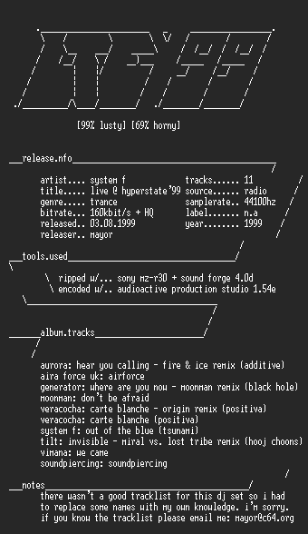 NFO file for System_F-Live_At_Hyperstate_99_Radio_Mayor-LtE