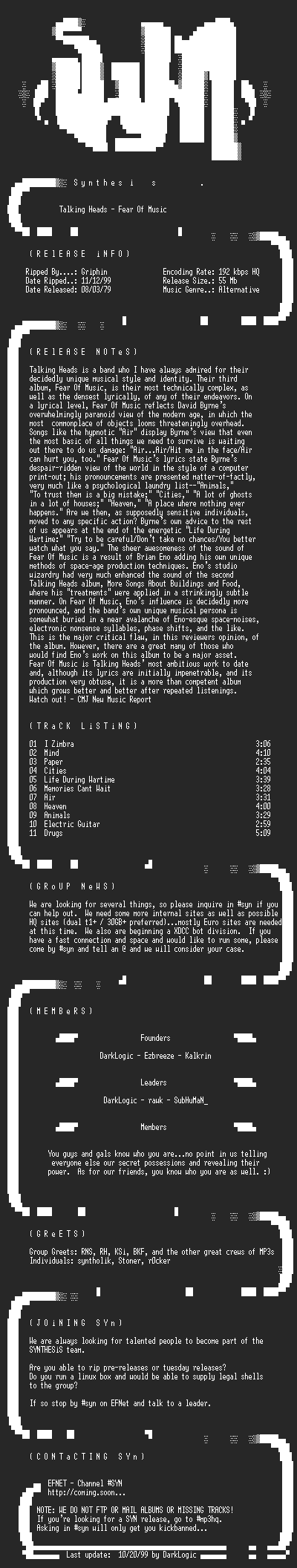 NFO file for Talking_Heads-Fear_Of_Music-1979-SYN