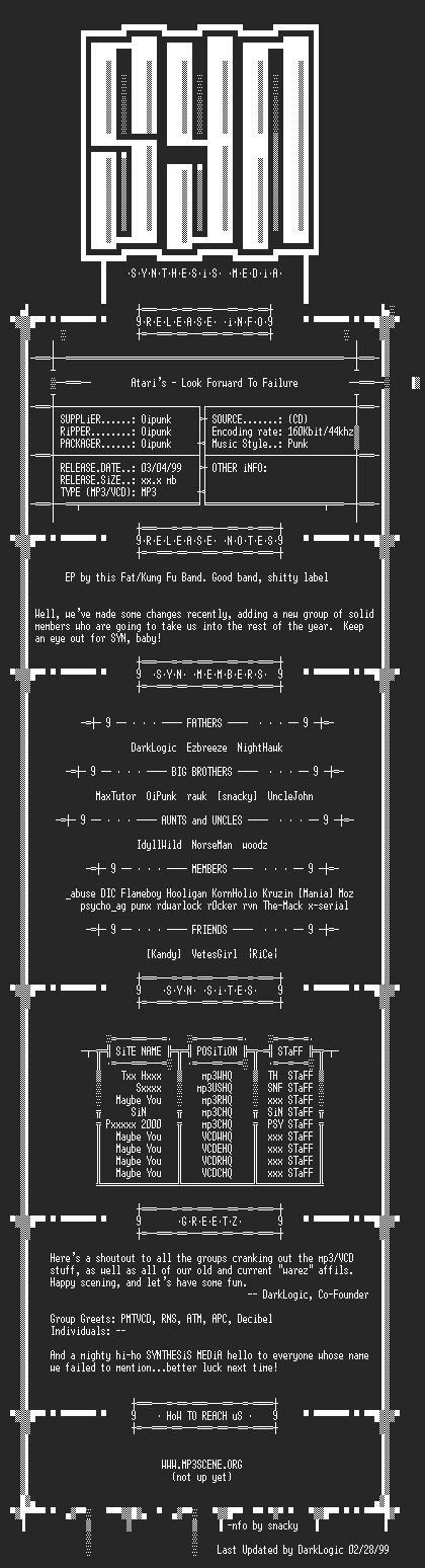 NFO file for The_Ataris-Looking_Forward_To_Failure-1999-SYN