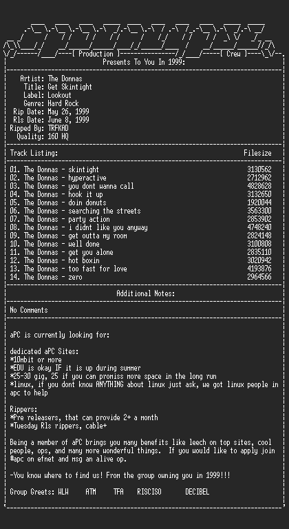 NFO file for The_Donnas-Get_Skintight-1999-aPC