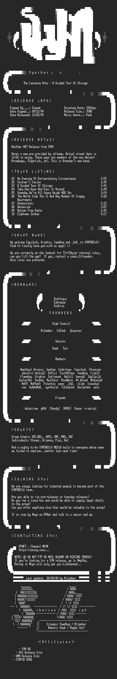 NFO file for The_Lawrence_Arms-A_Guided_Tour_Of_Chicago-1999-SYN