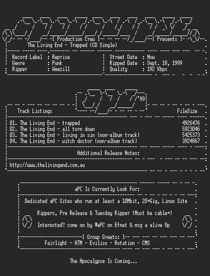 NFO file for The_Living_End-Trapped_(CD_Single)-1999-aPC