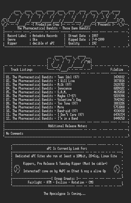 NFO file for The_pharmaceutical_bandits-those_damn_bandits-1997-apc