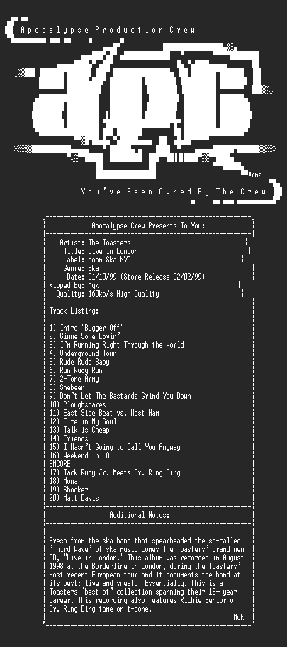 NFO file for The_toasters-live_in_london-apc-myk