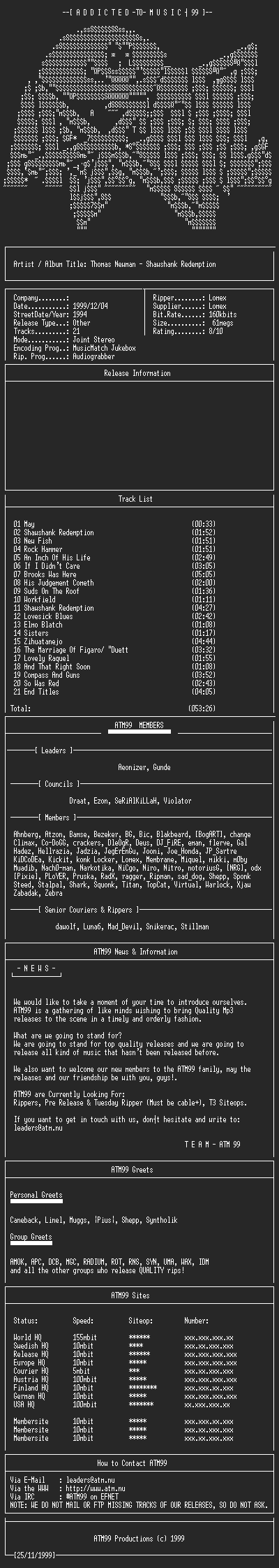 NFO file for Thomas_Newman_-_Shawshank_Redemption_-_(1994)-ATM