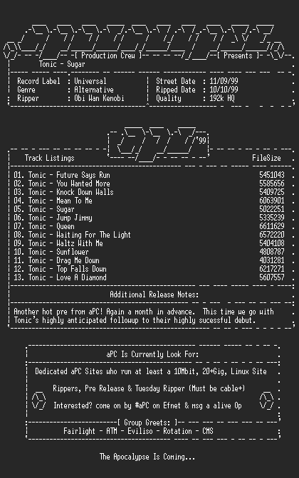 NFO file for Tonic-Sugar-1999-aPC