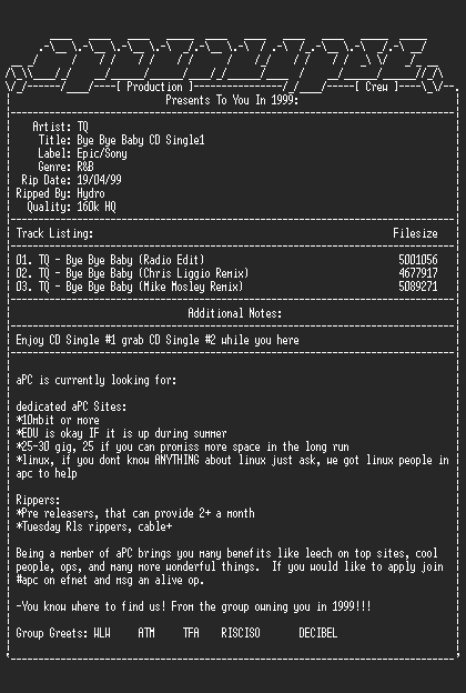 NFO file for TQ-bye_bye_baby_cd_single1-1999-apc