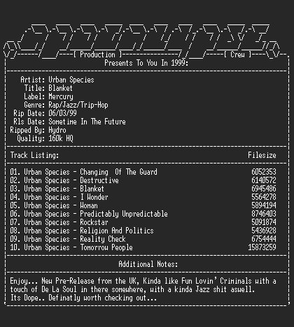 NFO file for Urban_Species-Blanket-1999-Hydro-aPC