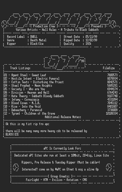 NFO file for VA-Hell_Rules-A_Tribute_To_Black_Sabbath-1999-aPC