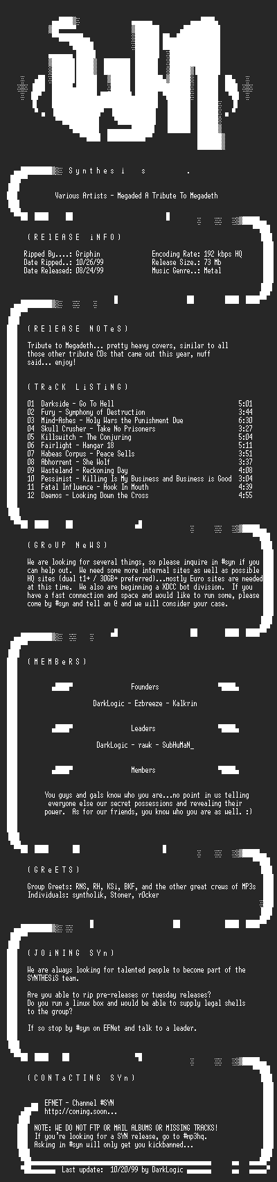 NFO file for VA-Megaded_A_Tribute_To_Megadeth-1999-SYN