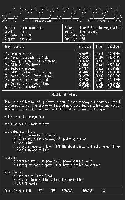 NFO file for Various-djsmoke_presents_drum_and_bass_journeys_vol_1-1999-apc