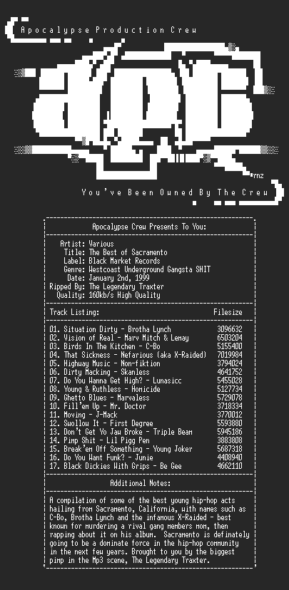 NFO file for Various-the_best_of_sacramento-traxter-apc