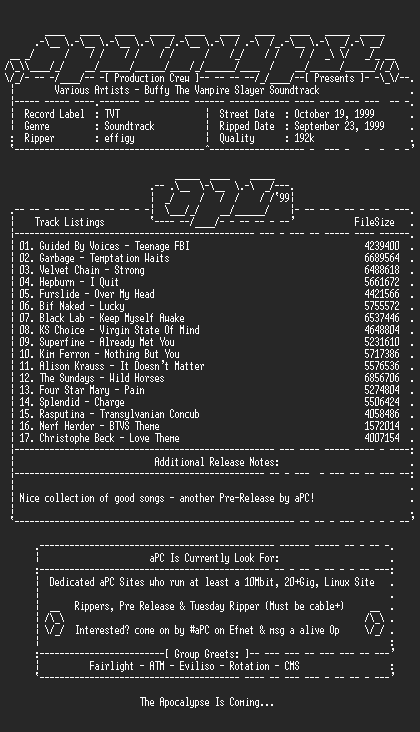 NFO file for Various_Artists-Buffy_The_Vampire_Slayer_Soundtrack-1999-aPC