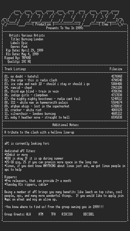 NFO file for Various_Artists-Burning_London_Clash_Tribute-1999-aPC