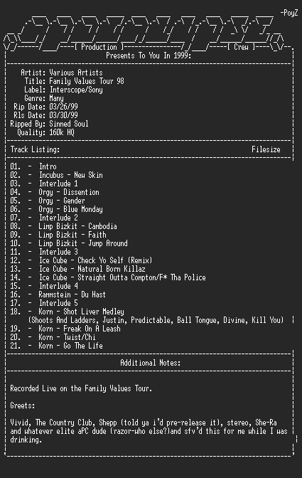 NFO file for Various_Artists-Family_Values_Tour_98-1999-sinned-aPC