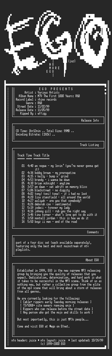 NFO file for Various_Artists-MTV_The_First_1000_Years_RB-1999-EGO