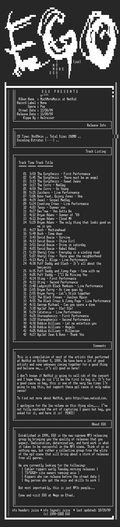 NFO file for Various_Artists-MuchMoreMusic_at_Netaid-1999-EGO
