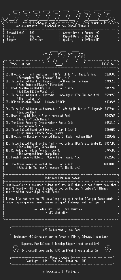 NFO file for Various_Artists-Old_School_Vs_New_School_(Retail)-1999-aPC