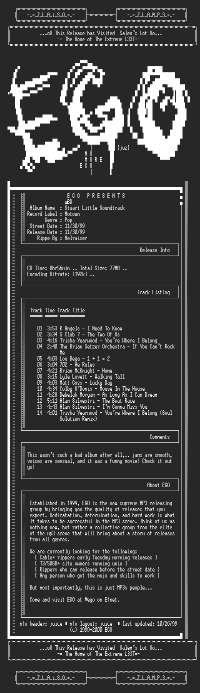 NFO file for Various_Artists-Stuart_Little_Soundtrack-1999-EGO