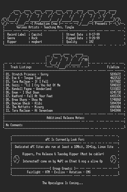 NFO file for Various_Artists-Teaching_Mrs_Tingle-1999-aPC