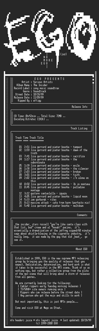 NFO file for Various_Artists-The_Insider-1999-EGO