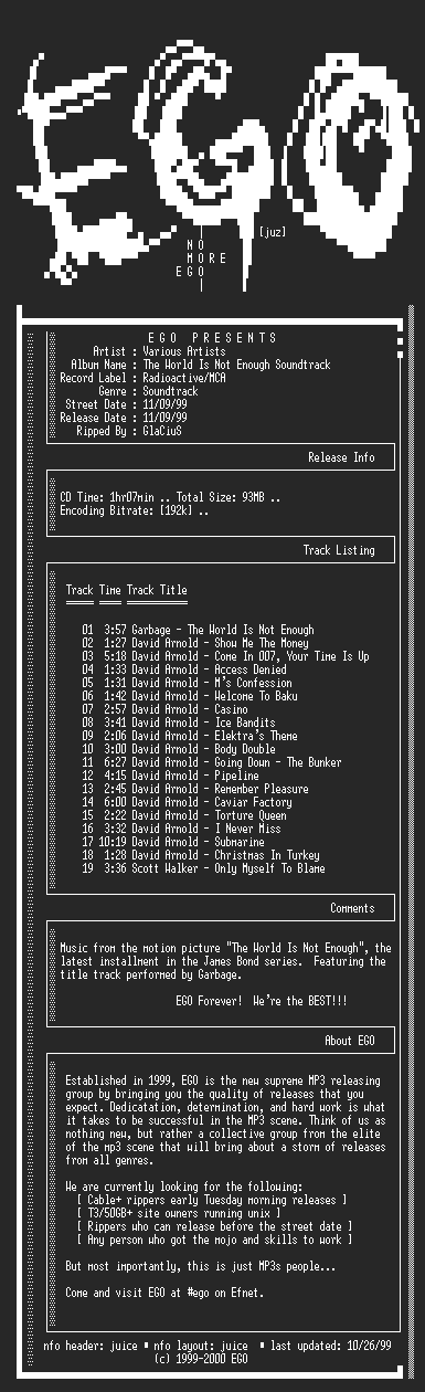 NFO file for Various_Artists-The_World_Is_Not_Enough_Soundtrack-1999-EGO