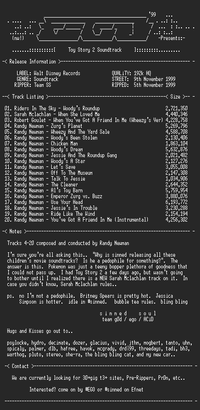 NFO file for Various_Artists-Toy_Story_2_Soundtrack-1999-EGO