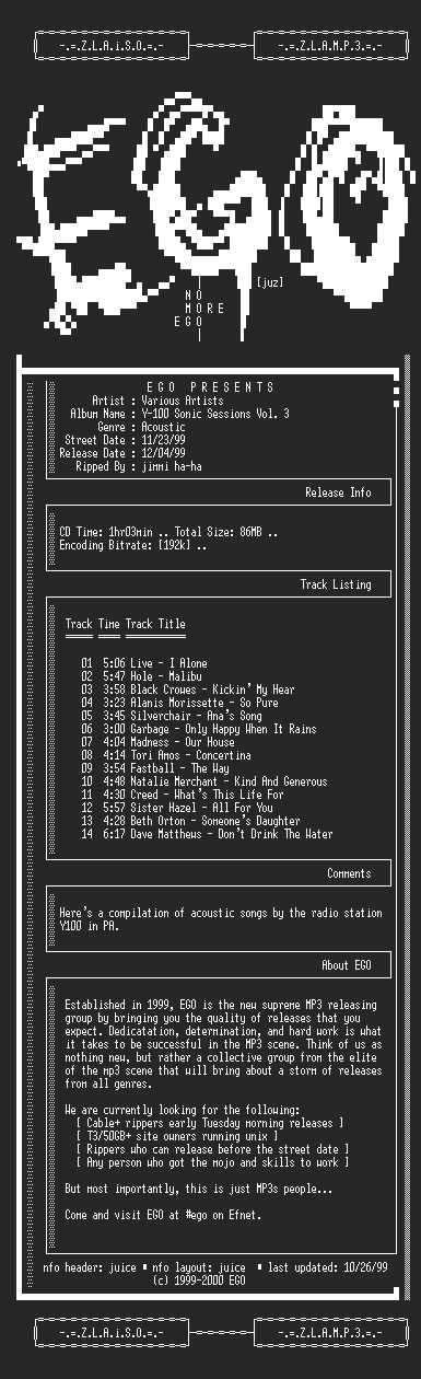 NFO file for Various_Artists-Y-100_Sonic_Sessions_Vol._3-1999-EGO