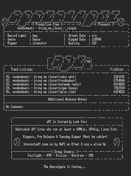 NFO file for Voodoobeats-Bring_Me_Closer-Single-1999-aPC