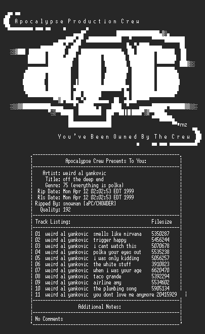 NFO file for Weird_Al_Yankovic-Off_The_Deep_End-1992-aPC