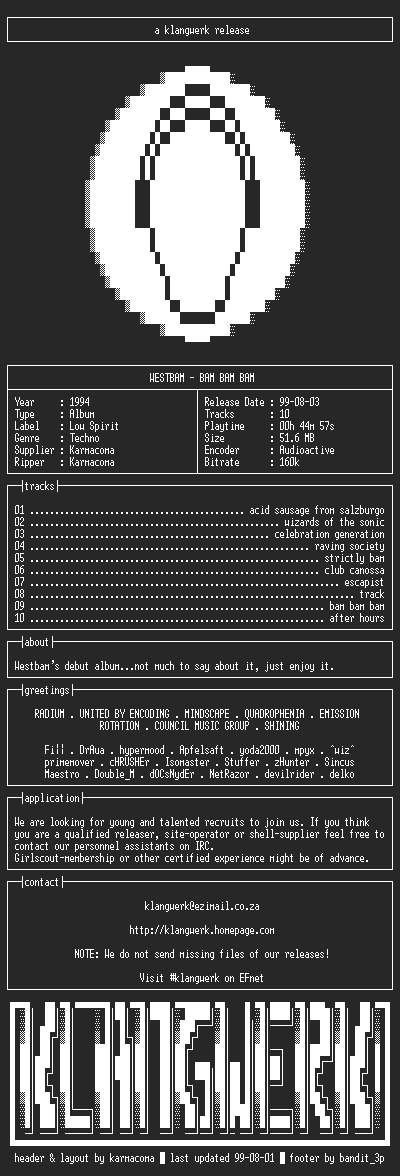 NFO file for Westbam--bam.bam.bam-1994-kW