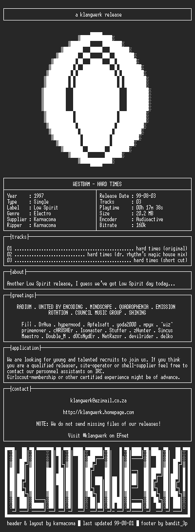 NFO file for Westbam--hard.times-1997-kW
