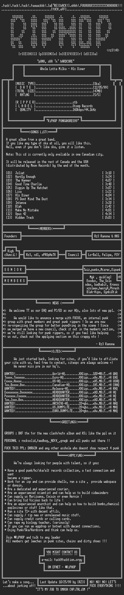 NFO file for Whole_Lotta_Milka-Als_Diner-1999-rH