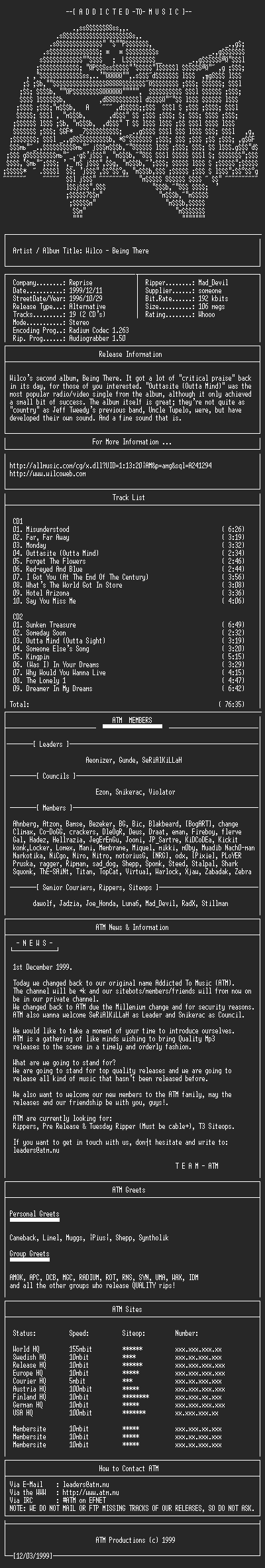 NFO file for Wilco_-_Being_There_(2CD)_-_(1996)-ATM