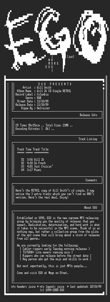 NFO file for Will_Smith-Will_2k_CD_Single_RETAIL-1999-EGO