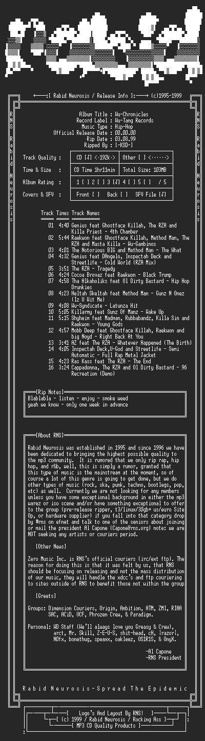 NFO file for VA-Wu-Chronicles-1999-RNS