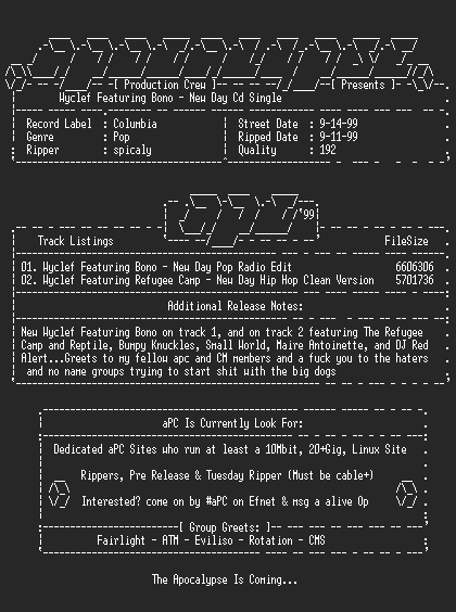 NFO file for Wyclef_Featuring_Bono-New_Day_CD_Single-1999-aPC