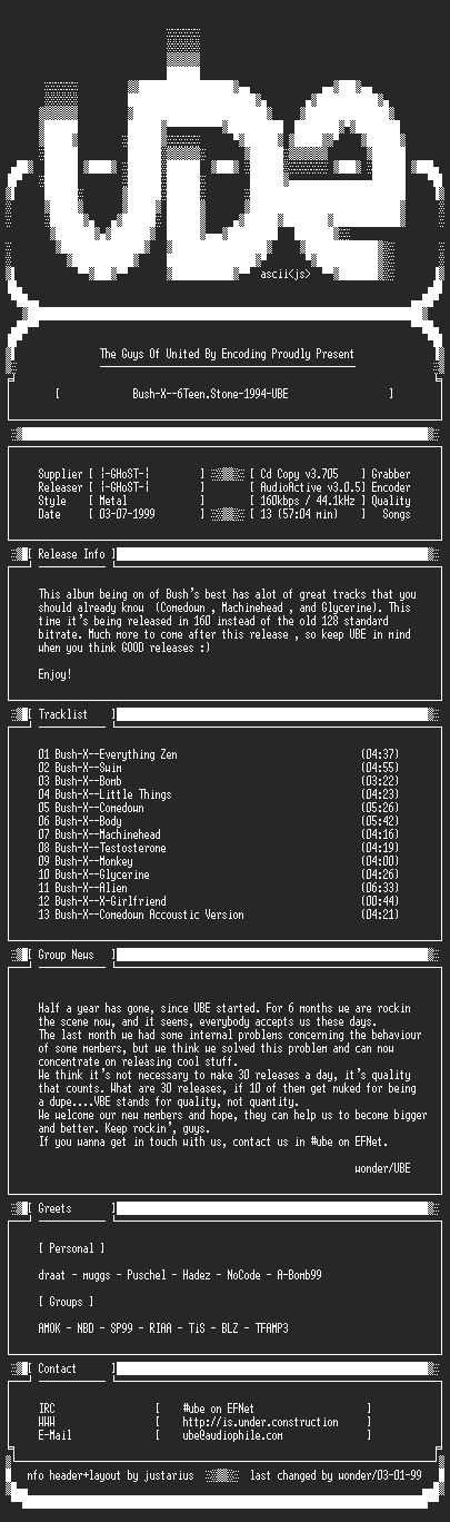 NFO file for Bush-X--6Teen.Stone-1994-UBE