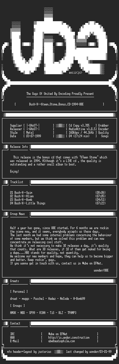 NFO file for Bush-X--6teen.Stone.Bonus.CD-1994-UBE
