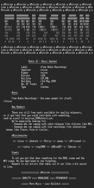 NFO file for Audio_12_-_Basic_Implant_(eMission)