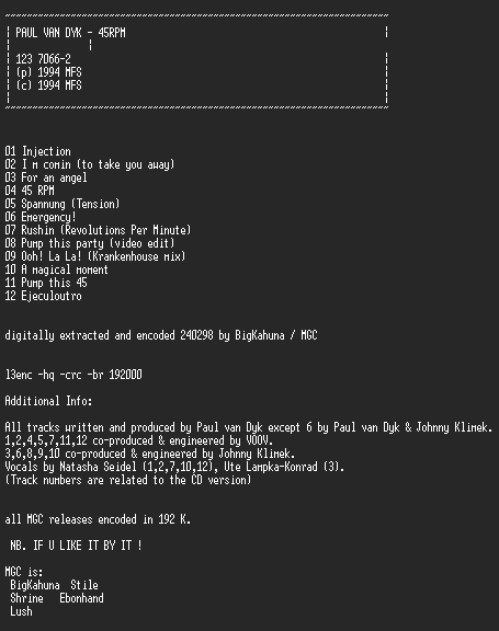 NFO file for Paul_van_Dyk_-_45_RPM-CD-1994-MGC