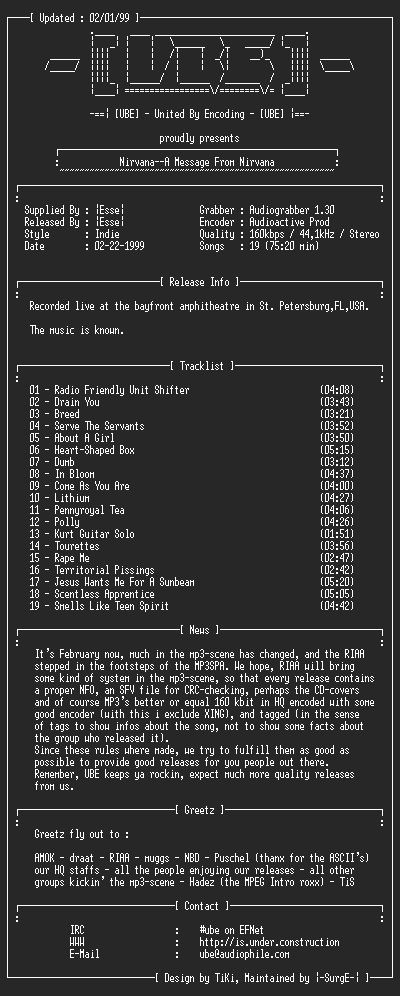 NFO file for Nirvana--A_Message_From_Nirvana_(Bootleg)-1994-UBE