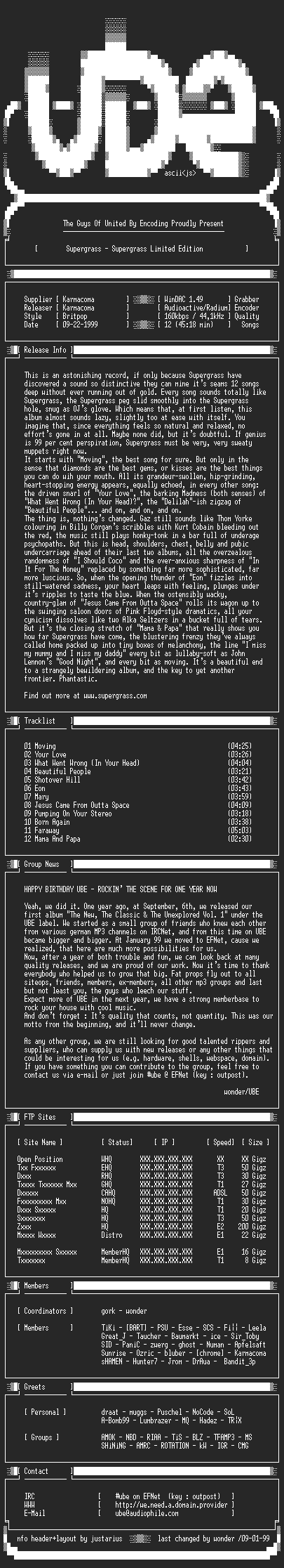 NFO file for Supergrass_-_Supergrass_(Ltd_Ed)-1999-UBE