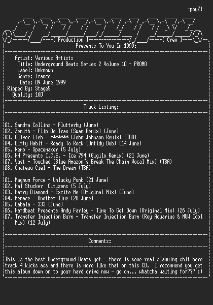 NFO file for Various_artists-underground_beats_series2_vol10-promo-1999-apc