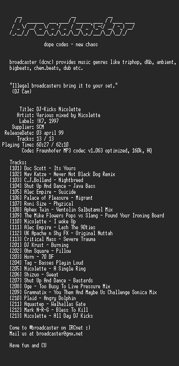 NFO file for DJ-Kicks_Nicolette-1997_dcnc