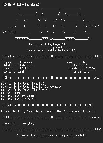 NFO file for Common_Sense-Soul_By_The_ Pound_(12-Inch)-1993-CMS