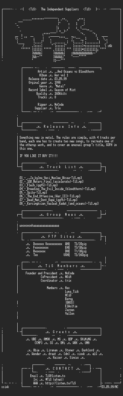 NFO file for And_Oceans_vs_Bloodthorn_-_War-1998-TiS