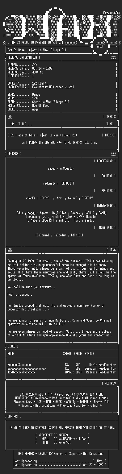 NFO file for Ace_Of_Base_-_Cest_La_Vie_(Always_21)-1999-wAx