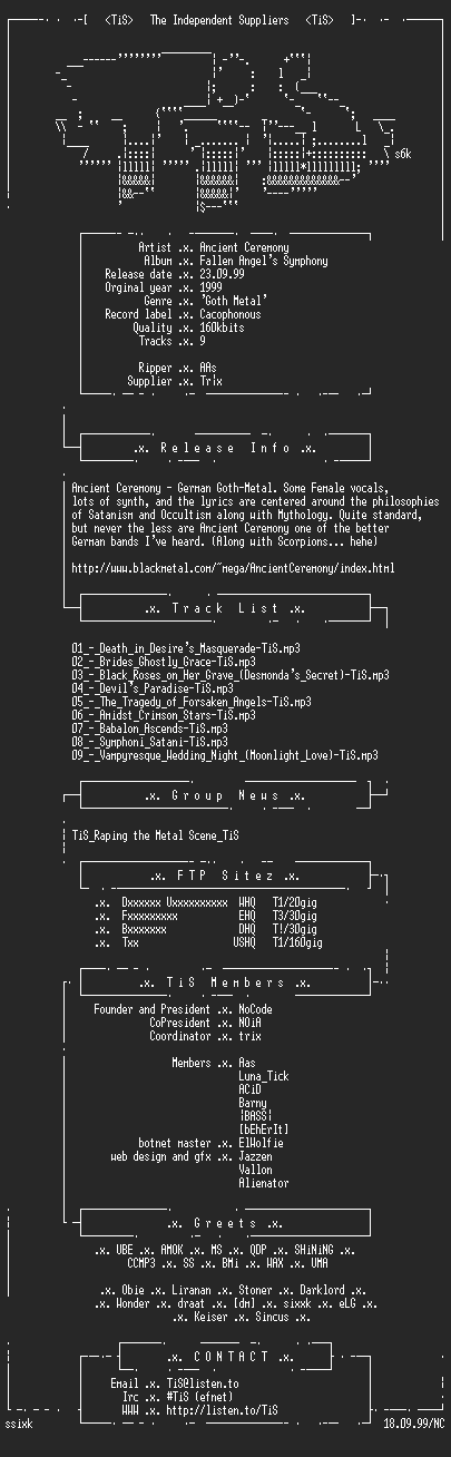 NFO file for Ancient_Ceremony_-_Fallen_Angel's_Symphony-TiS